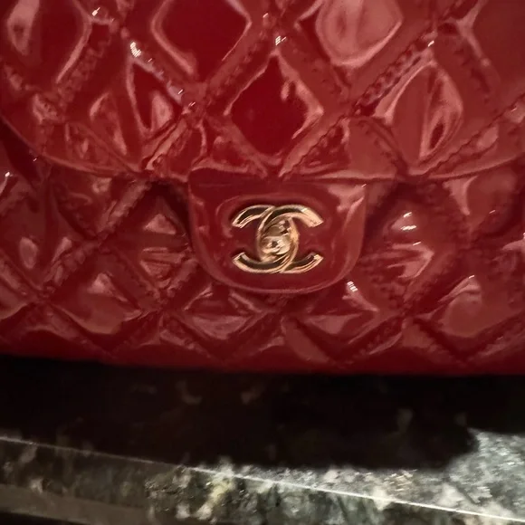 CHANEL Red Patent Quilted Tote - Picture 12 of 14
